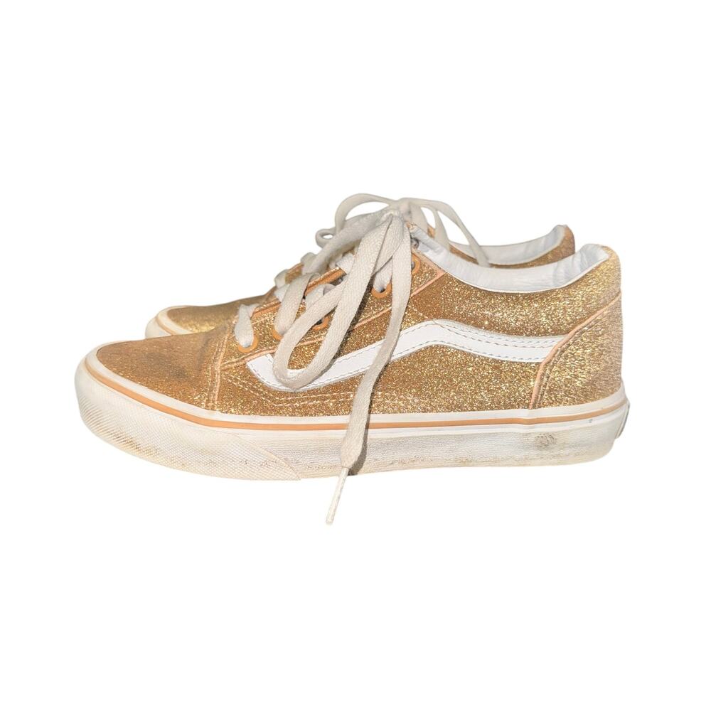 Vans Old Skool Off The Wall Sneakers Girl's Size 3 Gold Glitter Lace Up Shoes
